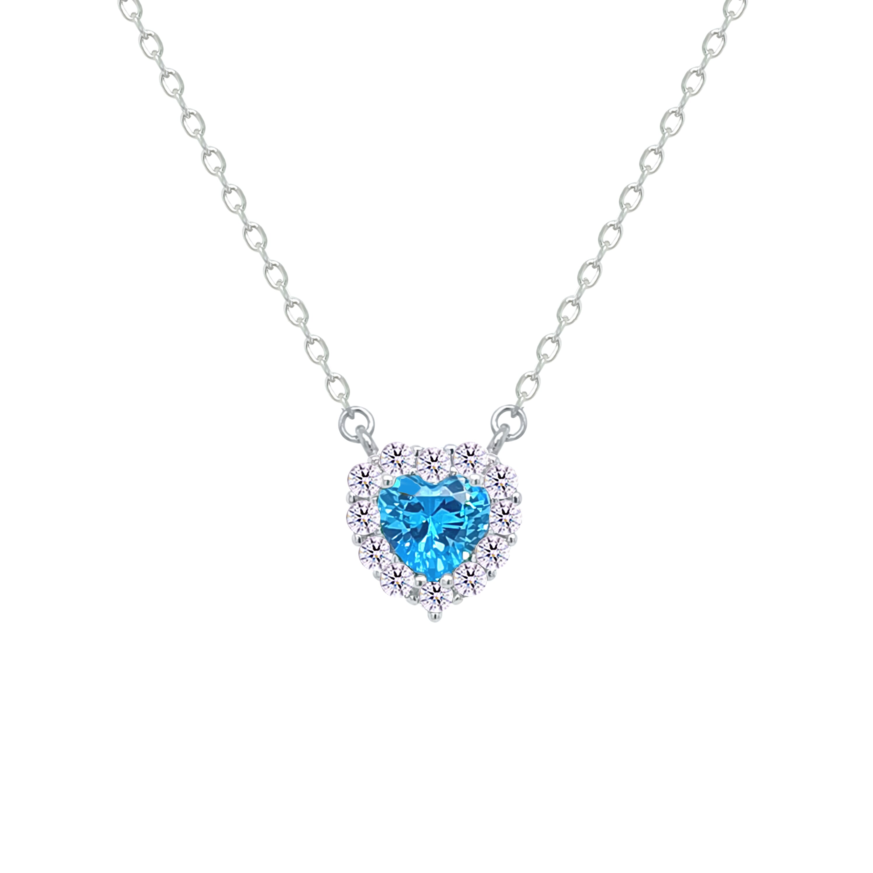 Asfour Crystal Jewelry Set With Aquamarine Heart Design Inlaid With Zircon In 925 Sterling Silver-SM0043-M
