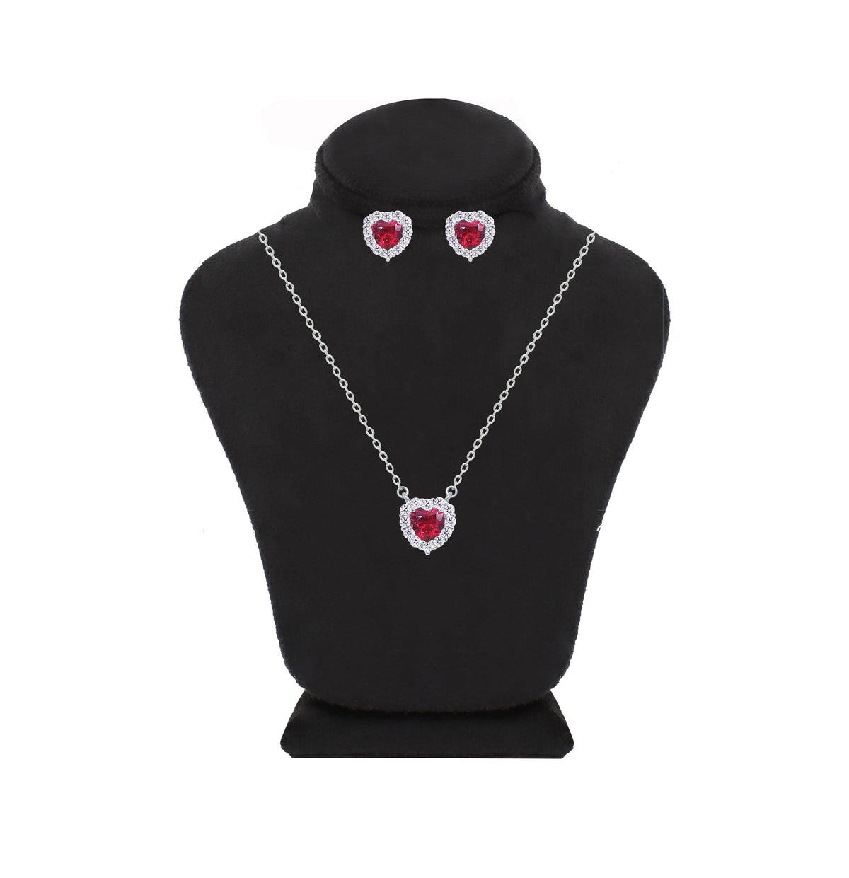 Asfour Crystal Jewelry Set With Ruby Heart Design Inlaid With Zircon In 925 Sterling Silver-SM0043-R
