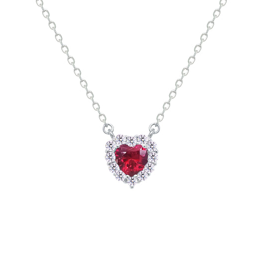 Asfour Crystal Jewelry Set With Ruby Heart Design Inlaid With Zircon In 925 Sterling Silver-SM0043-R