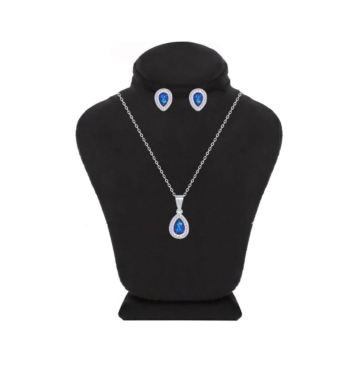 Asfour Crystal Jewelry Set With Blue Pear Design Inlaid With Zircon In 925 Sterling Silver-SM0044-BXN