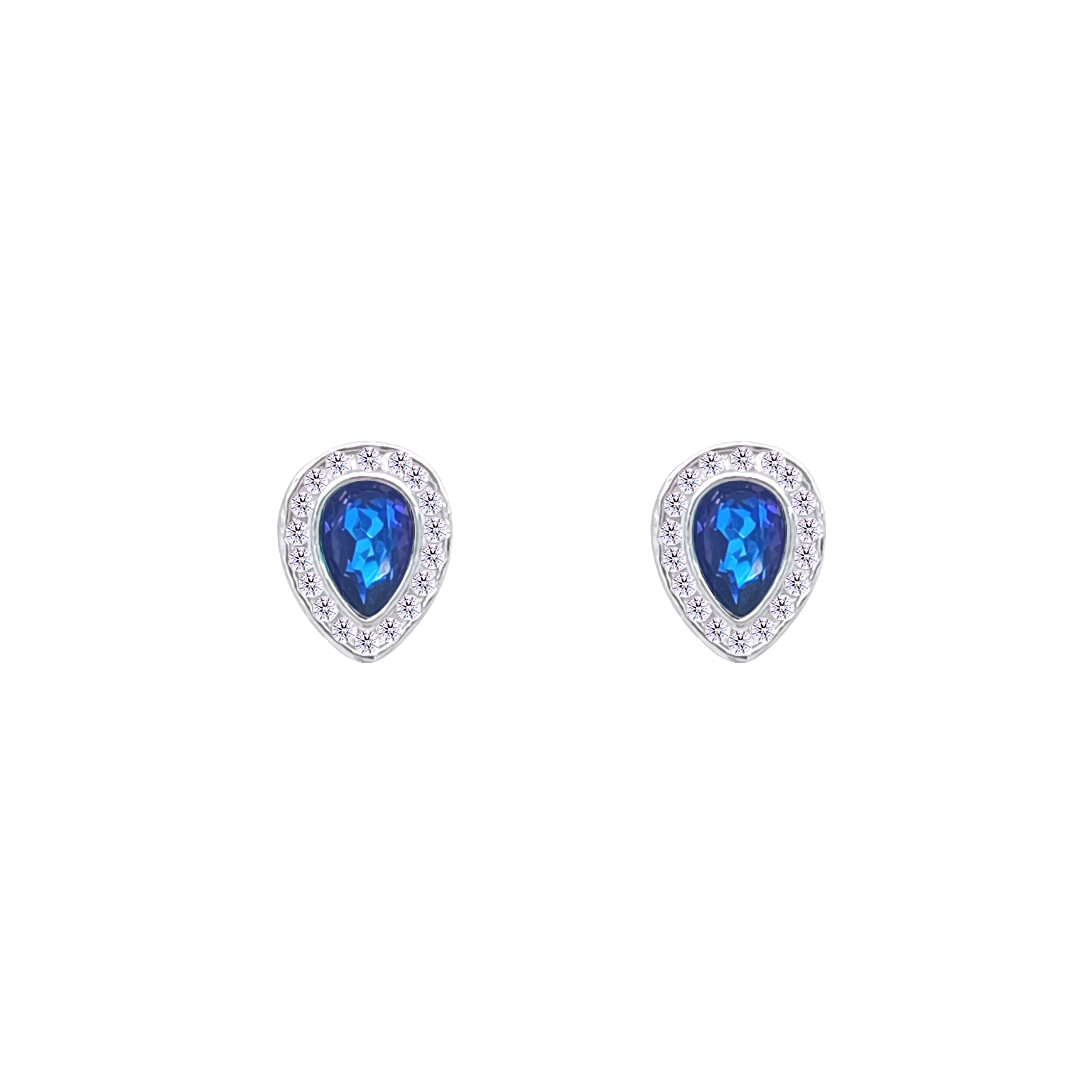Asfour Crystal Jewelry Set With Blue Pear Design Inlaid With Zircon In 925 Sterling Silver-SM0044-BXN