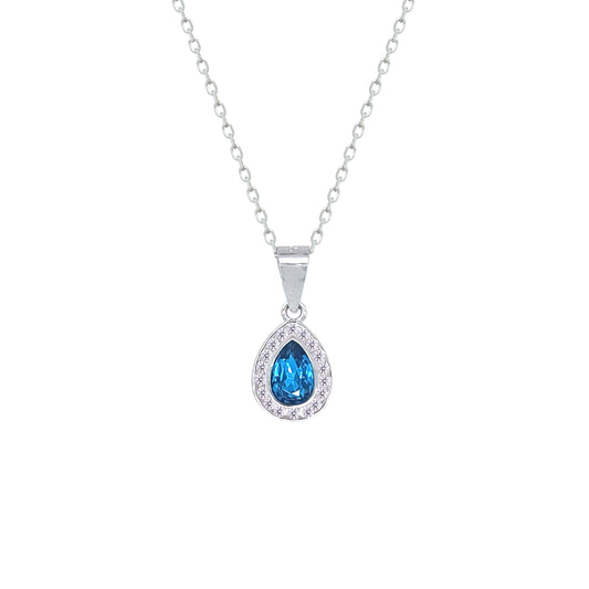 Asfour Crystal Jewelry Set With Dark Aquamarine Pear Design Inlaid With Zircon In 925 Sterling Silver-SM0044-M5
