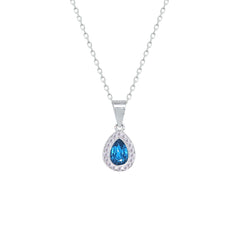 Asfour Creations Jewelry Set With Dark Aquamarine Pear Design Inlaid With Zircon In 925 Sterling Silver – SM0044-M5