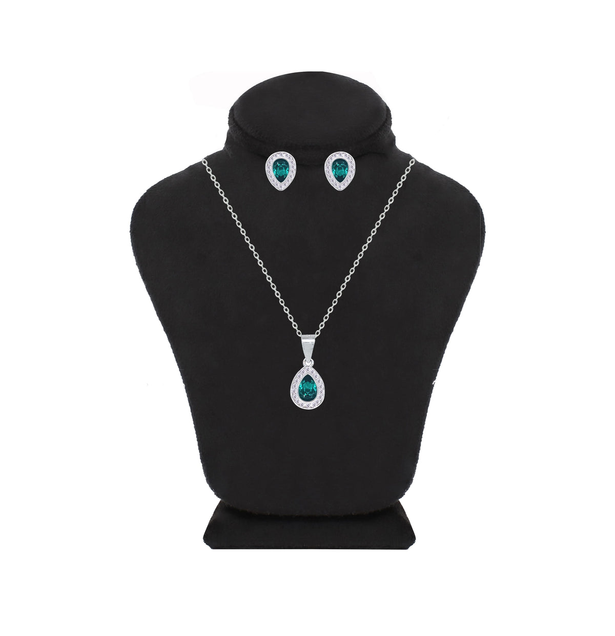 Asfour Crystal Jewelry Set With Emerald Pear Design Inlaid With Zircon In 925 Sterling Silver-SM0044-Z