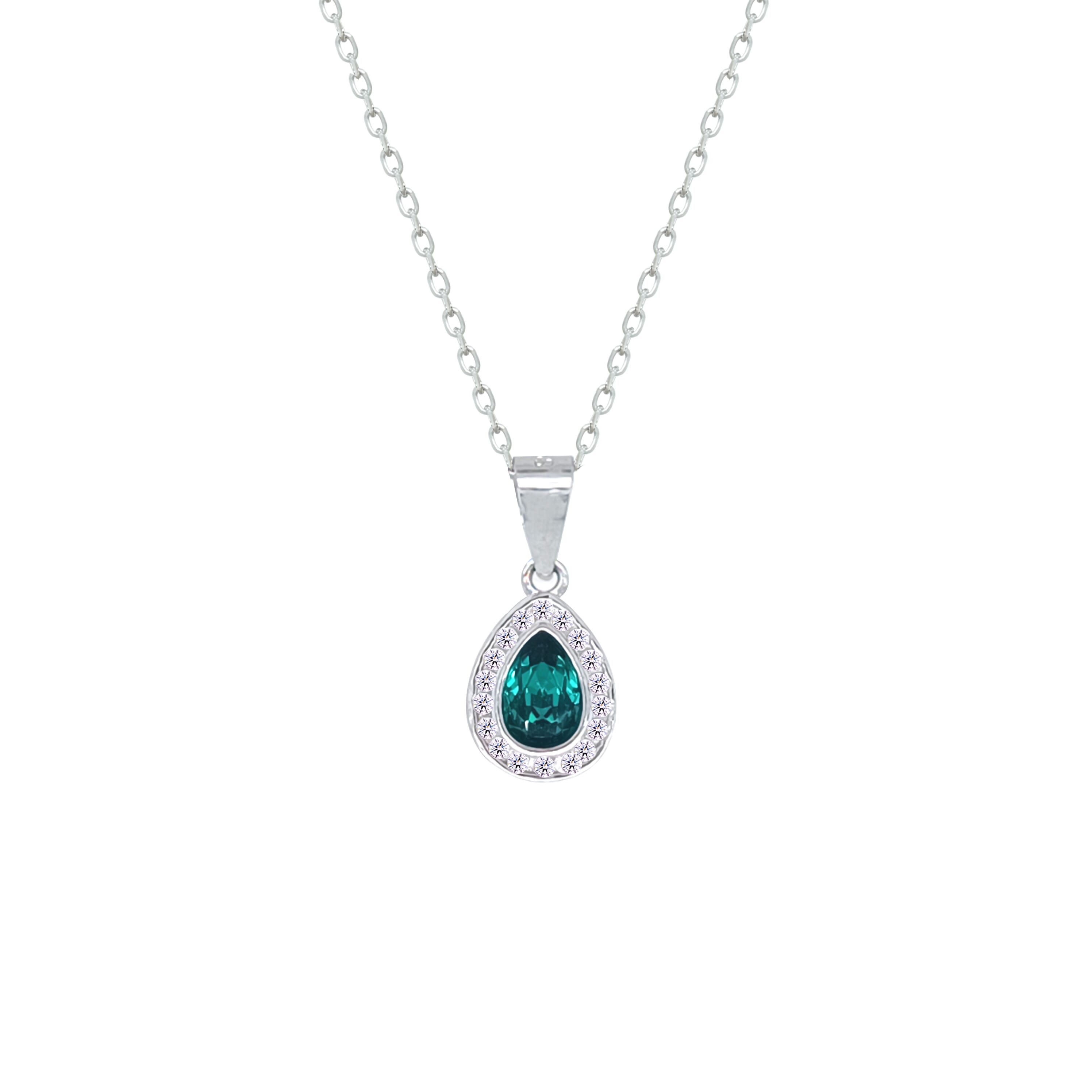Asfour Crystal Jewelry Set With Emerald Pear Design Inlaid With Zircon In 925 Sterling Silver-SM0044-Z