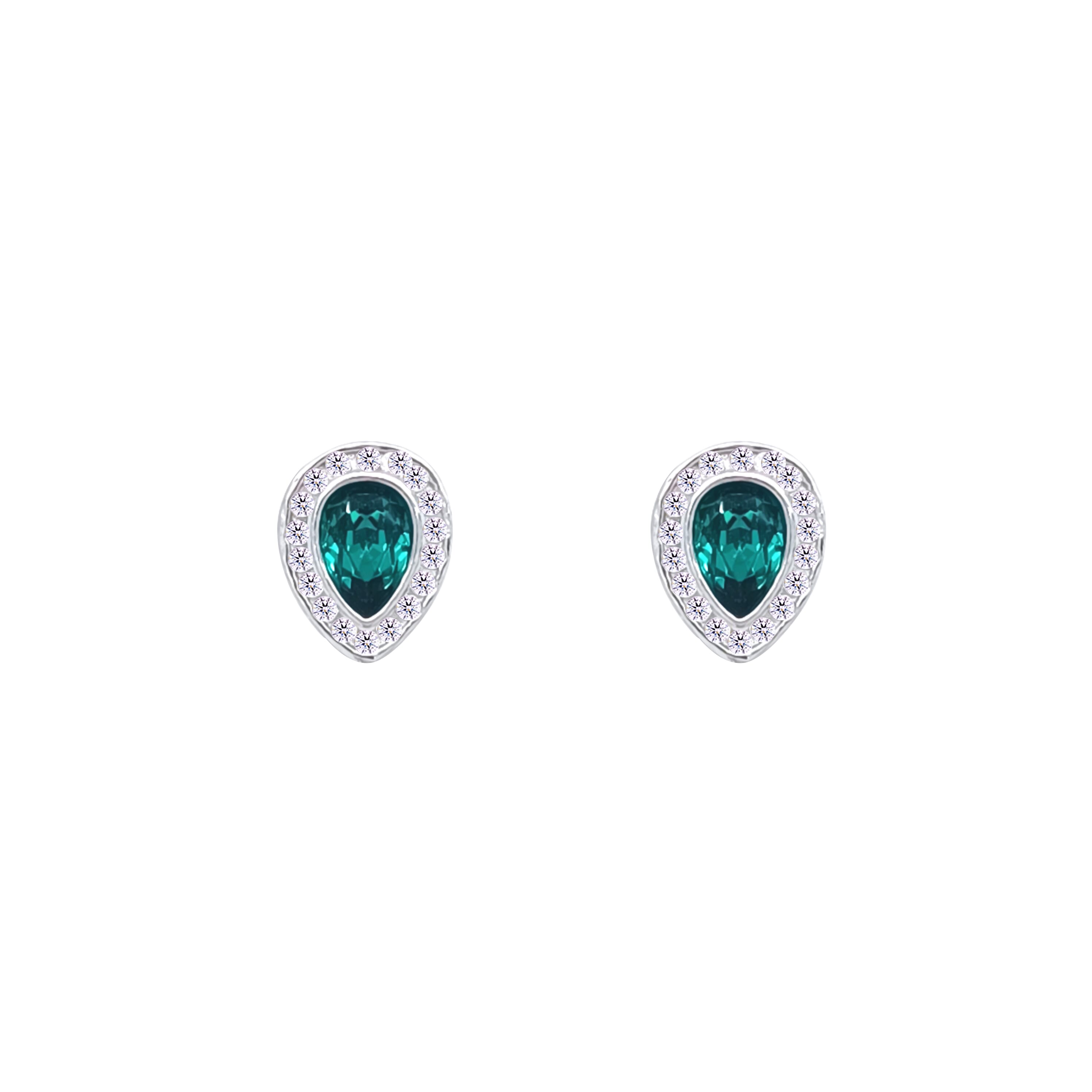 Asfour Crystal Jewelry Set With Emerald Pear Design Inlaid With Zircon In 925 Sterling Silver-SM0044-Z