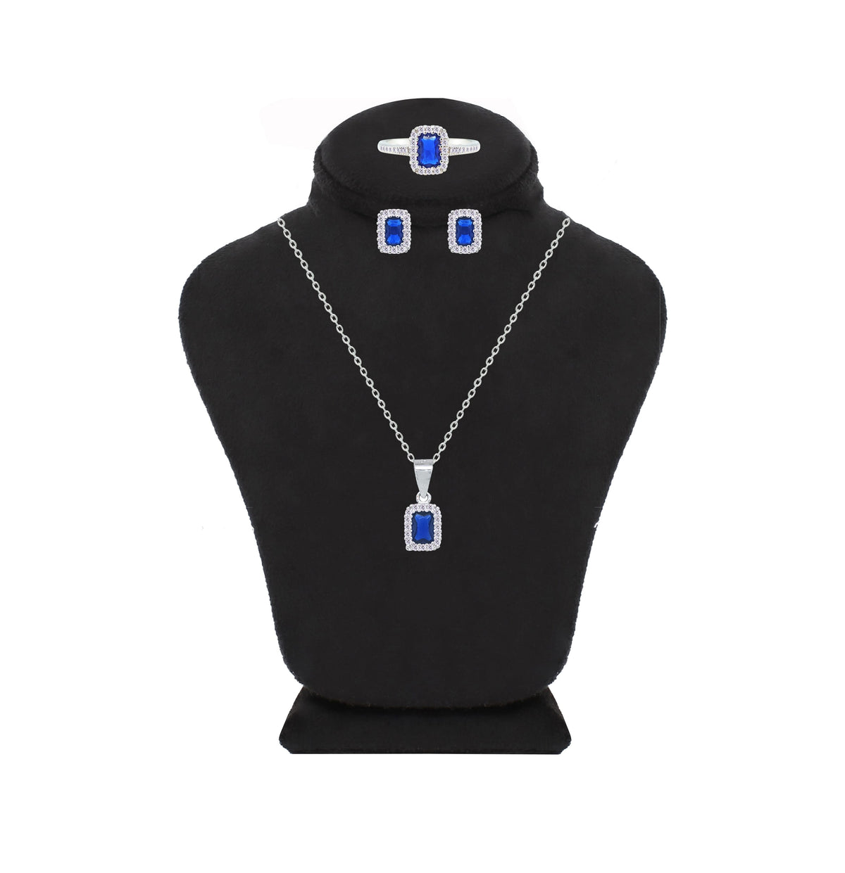 Asfour Crystal Jewelry Set With Blue Emerald Design Inlaid With Zircon In 925 Sterling Silver-SM0046-B-8