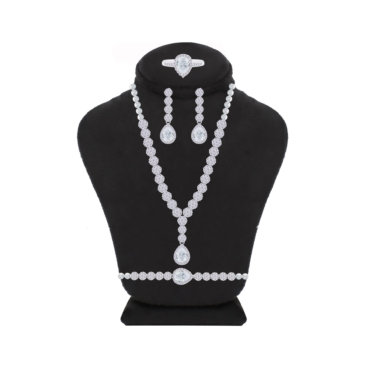 Asfour Crystal jewelry Set With Round & Pear Design Inlaid With Zircon In 925 Sterling Silver-SM0047-7