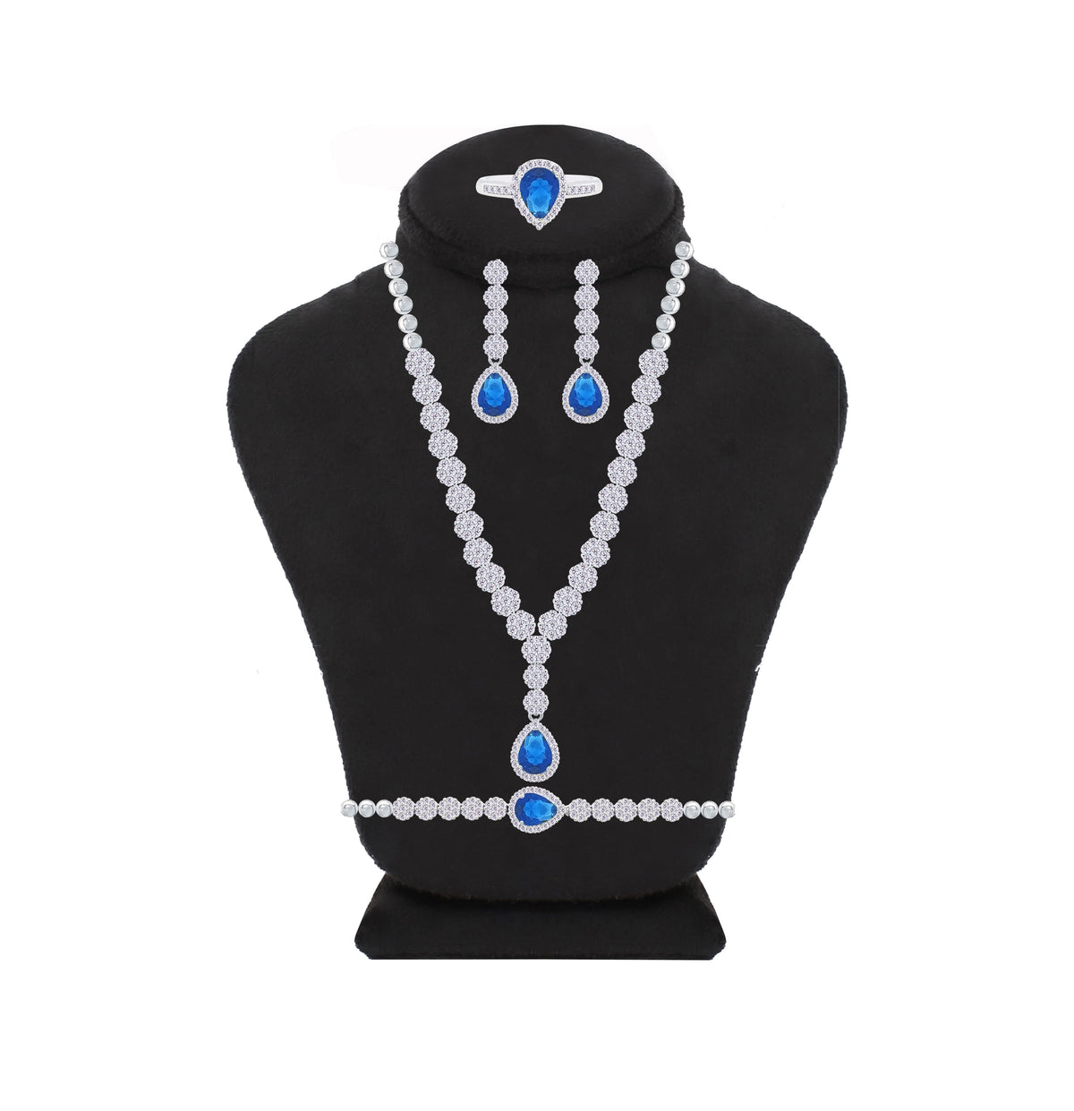 Asfour Crystal jewelry Set With Blue Round & Pear Design Inlaid With Zircon In 925 Sterling Silver-SM0047-WB-8