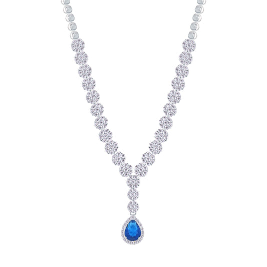Asfour Crystal jewelry Set With Blue Round & Pear Design Inlaid With Zircon In 925 Sterling Silver-SM0047-WB-8
