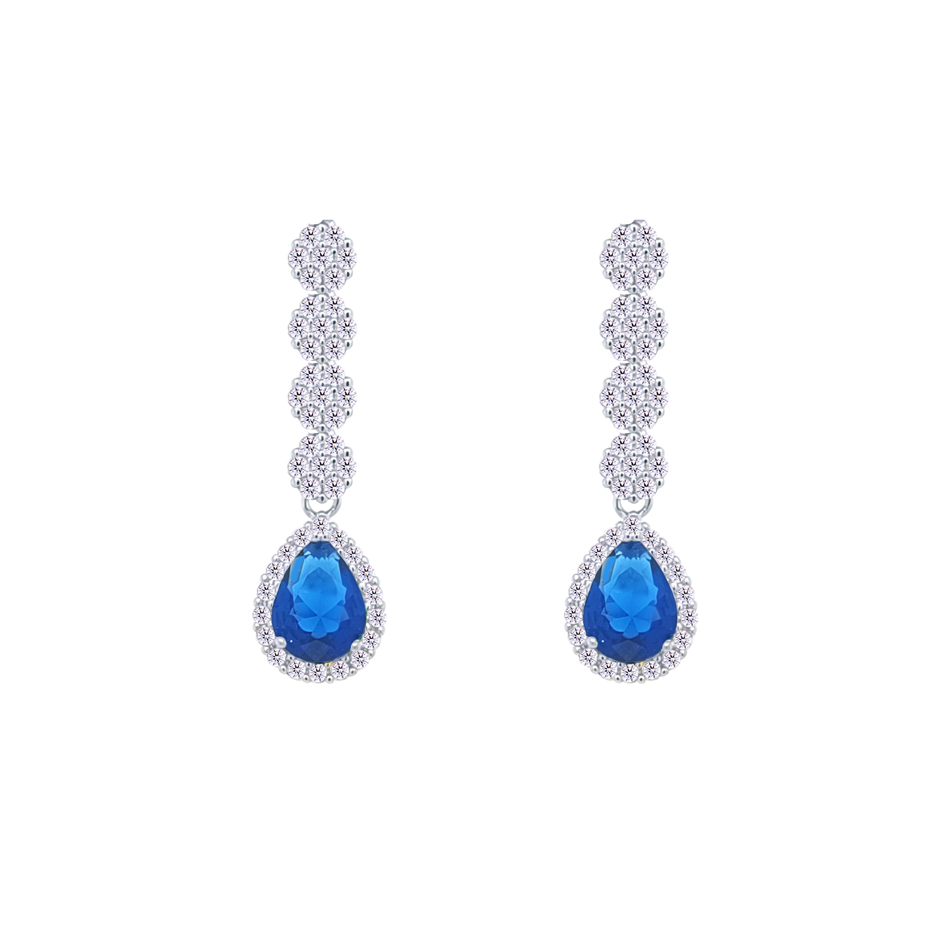 Asfour Crystal jewelry Set With Blue Round & Pear Design Inlaid With Zircon In 925 Sterling Silver-SM0047-WB-8