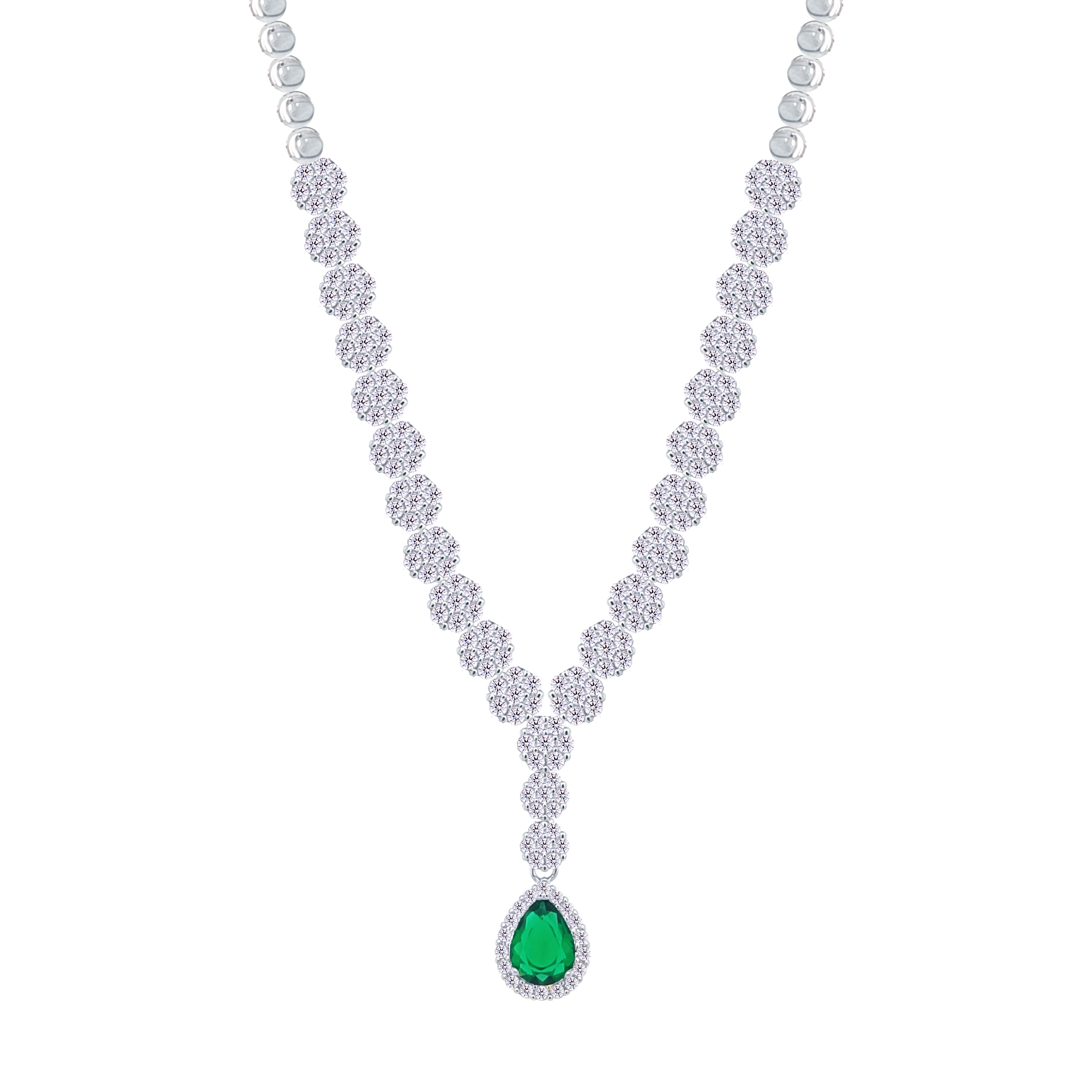 Asfour Crystal jewelry Set With Emerald Round & Pear Design Inlaid With Zircon In 925 Sterling Silver-SM0047-WG-7