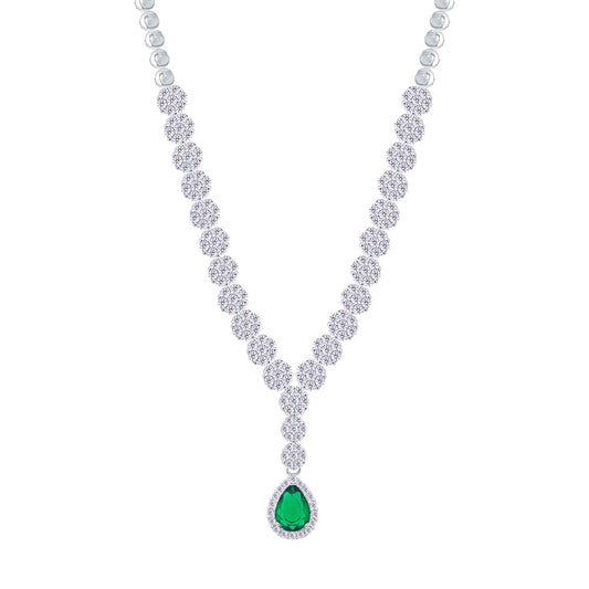 Asfour Crystal jewelry Set With Emerald Round & Pear Design Inlaid With Zircon In 925 Sterling Silver-SM0047-WG-8