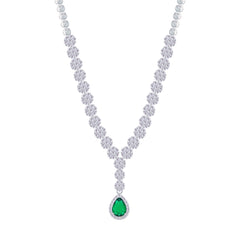 Asfour Crystal jewelry Set With Emerald Round & Pear Design Inlaid With Zircon In 925 Sterling Silver-SM0047-WG-8