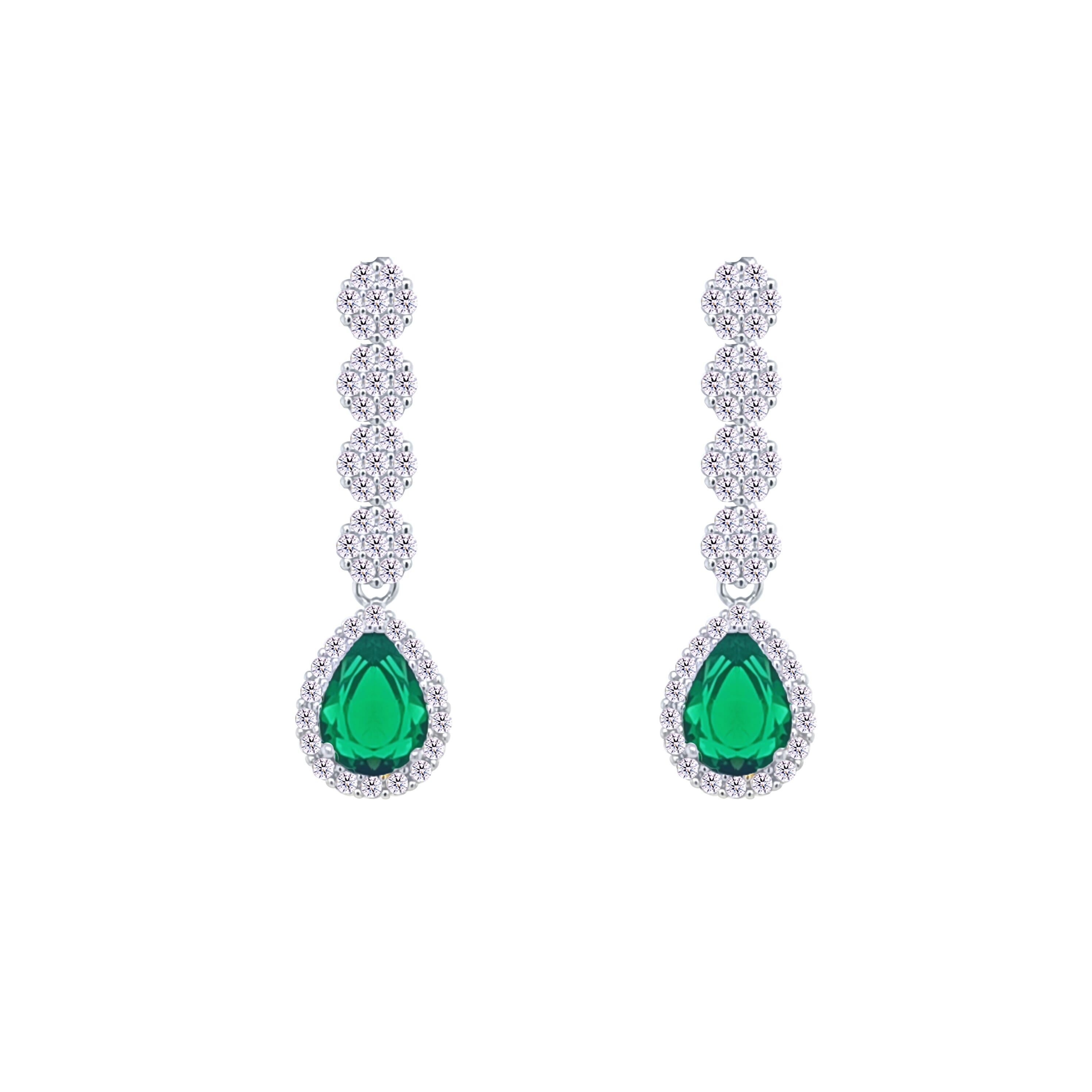 Asfour Crystal jewelry Set With Emerald Round & Pear Design Inlaid With Zircon In 925 Sterling Silver-SM0047-WG-8