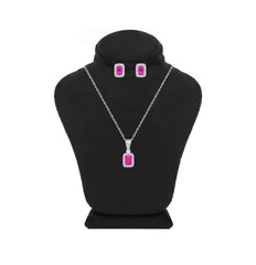 Asfour Crystal Jewelry Set With Fuchsia Emerald Design Inlaid With Zircon In 925 Sterling Silver-SM0049-F