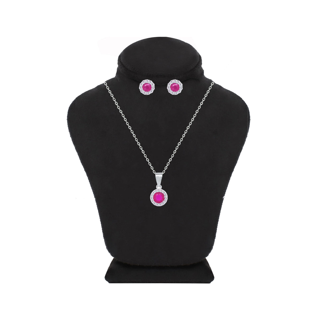 Asfour Crystal Jewelry Set With Fuchsia Emerald Design Inlaid With Zircon In 925 Sterling Silver-SM0050-F