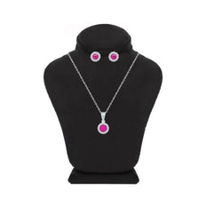 Asfour Creations Jewelry Set With Fuchsia Emerald Design Inlaid With Zircon In 925 Sterling Silver – SM0050-F