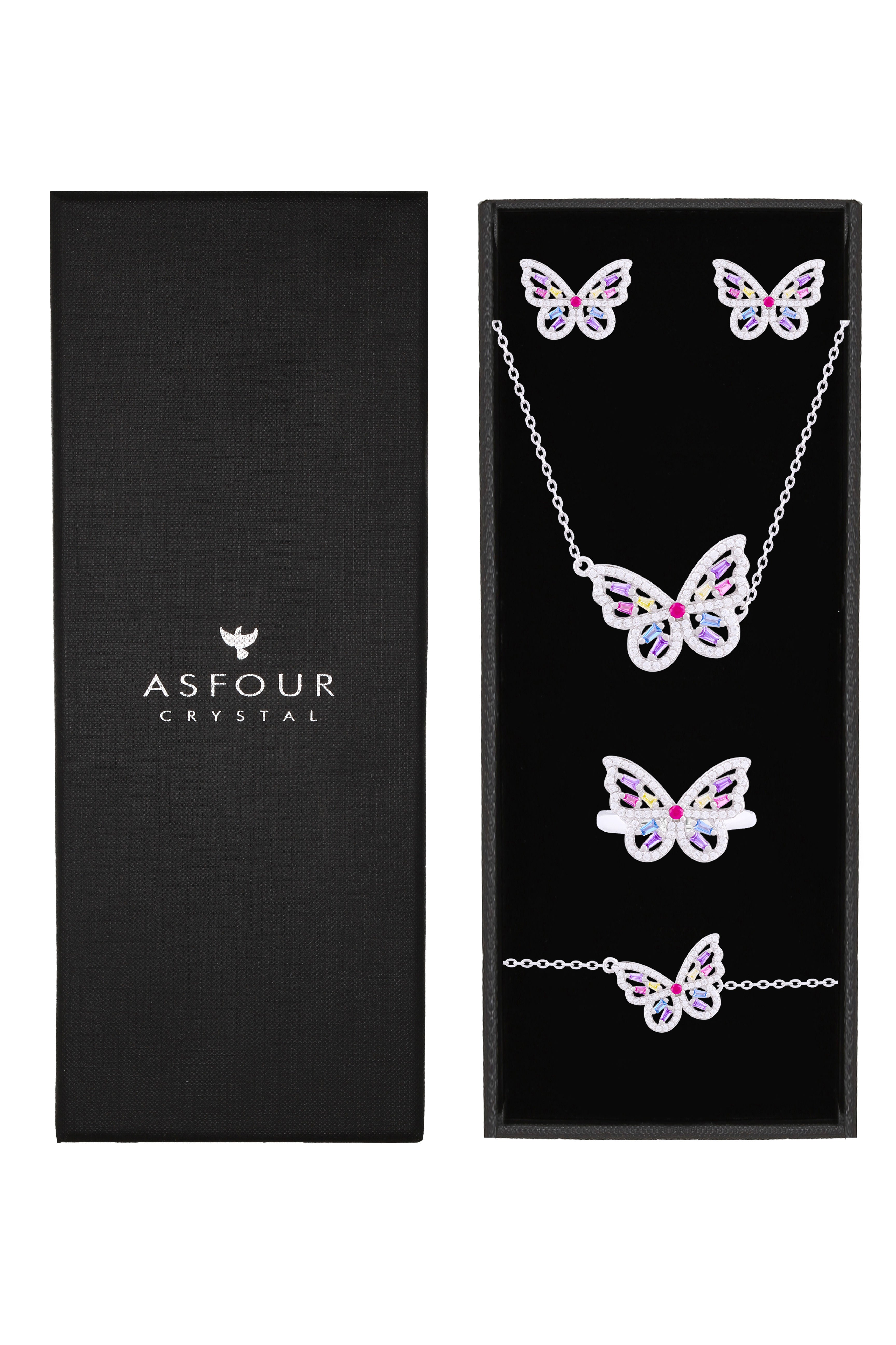 Asfour Jewelry Set With Multi Color Butterfly In 925 Sterling Silver SR0099-K