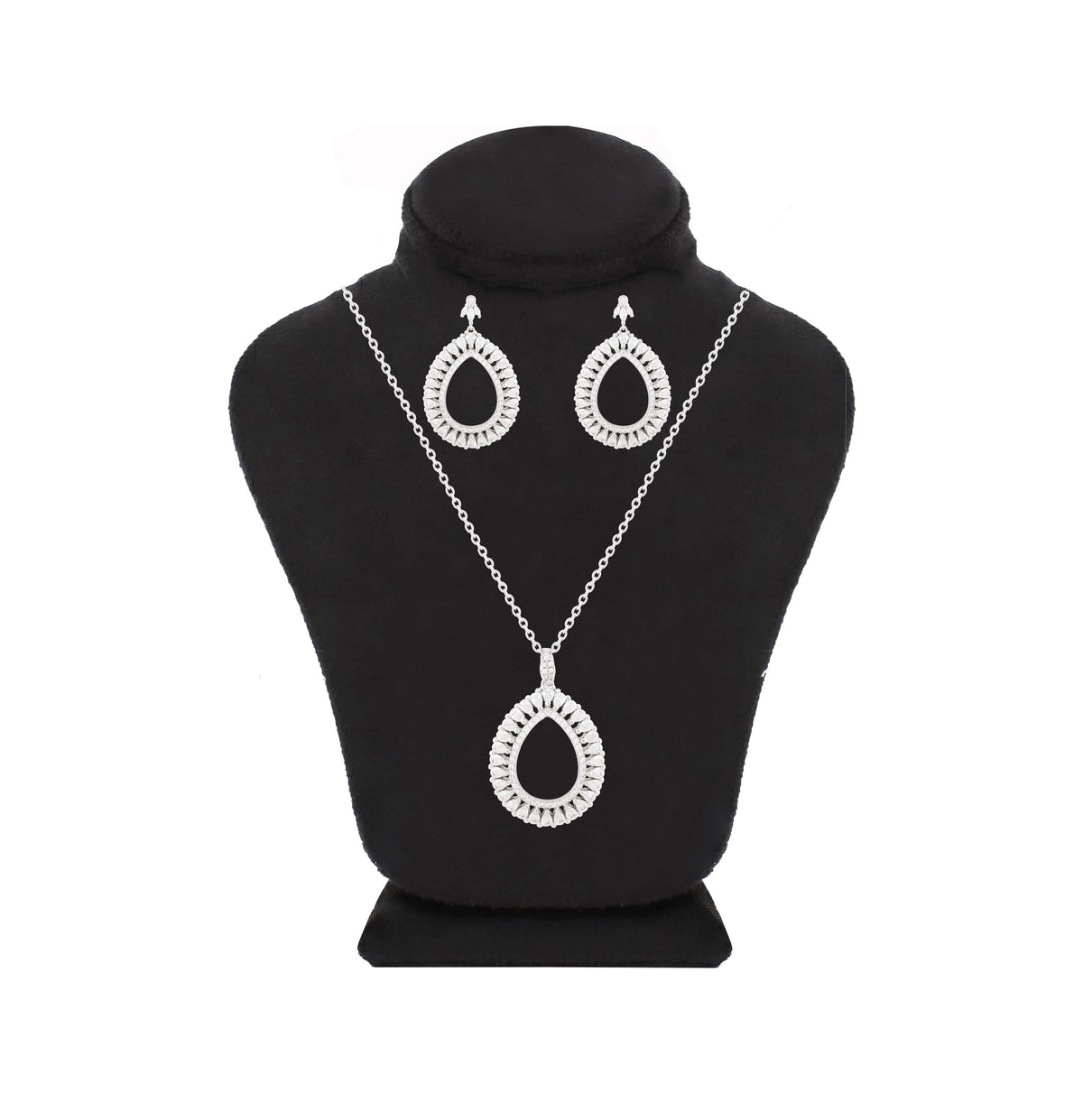 Asfour Crystal 925 Sterling Silver Necklace & Earrings With Hollow Pear Design Inlaid With Zircon Stones SR0103-W