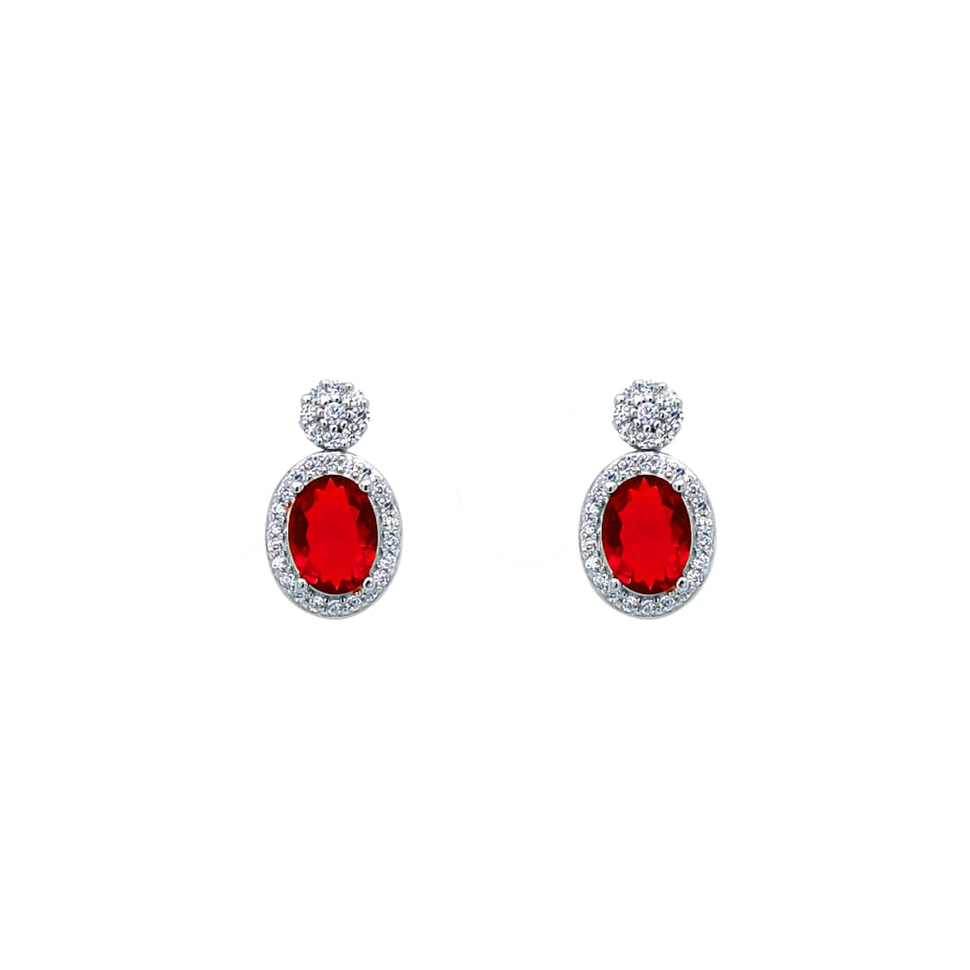 Asfour Crystal Jewelry Set Of Necklace & Bracelet & Earrings & Ring With Ruby Oval Design In 925 Sterling Silver-SR0118-R-7
