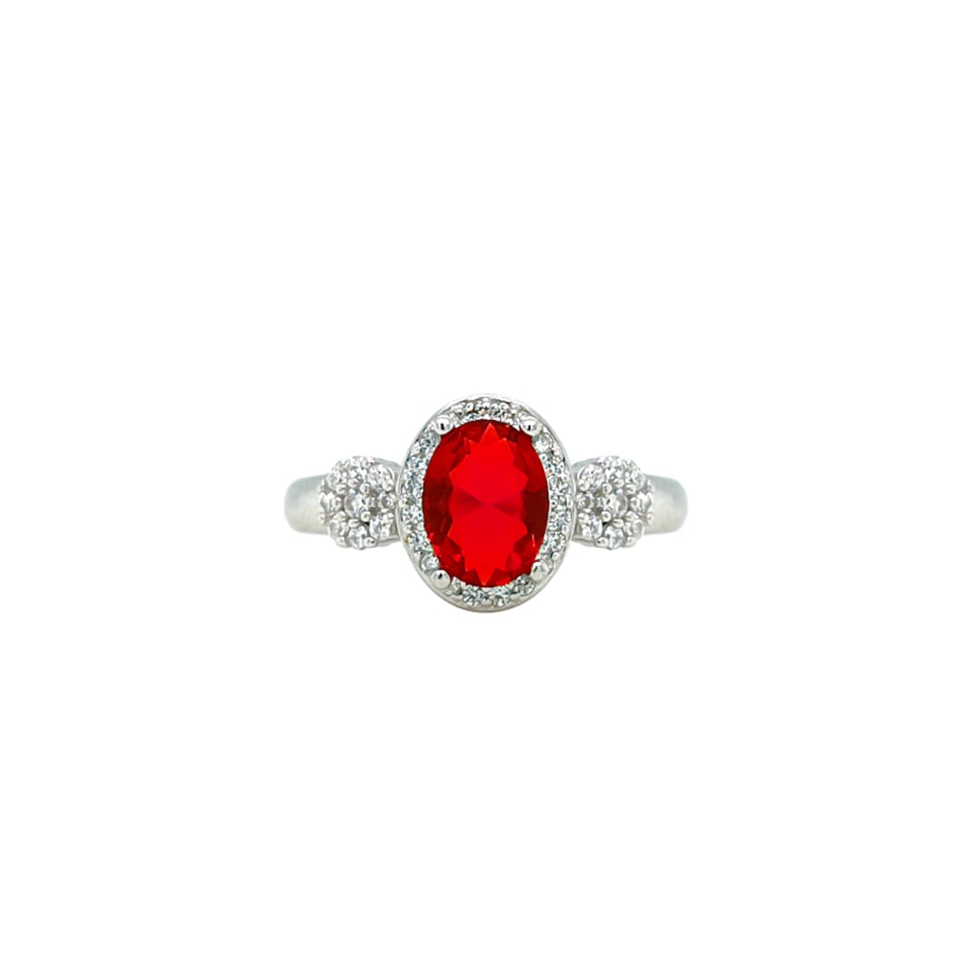 Asfour Crystal Jewelry Set Of Necklace & Bracelet & Earrings & Ring With Ruby Oval Design In 925 Sterling Silver-SR0118-R-7