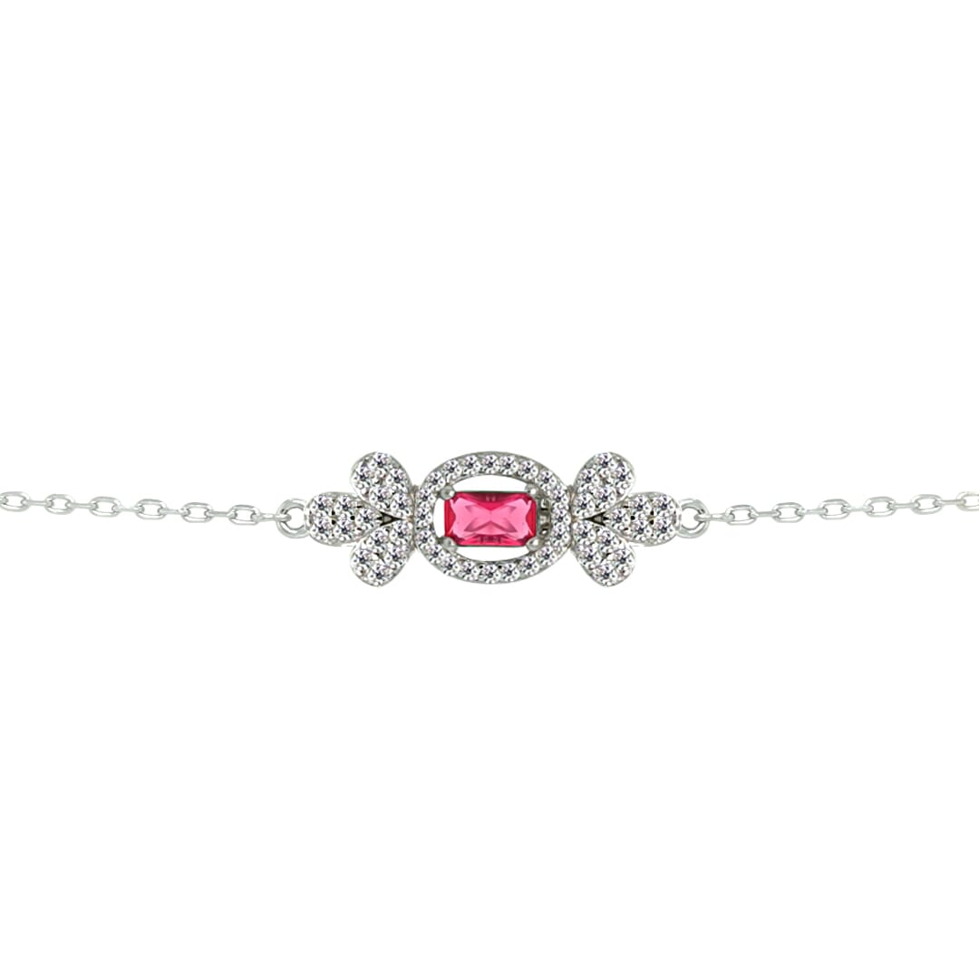 Asfour Crystal Jewelry Set Of Necklace & Bracelet & Earrings & Ring With Fuchsia Decorative Design In 925 Sterling Silver-SR0121-WF-7