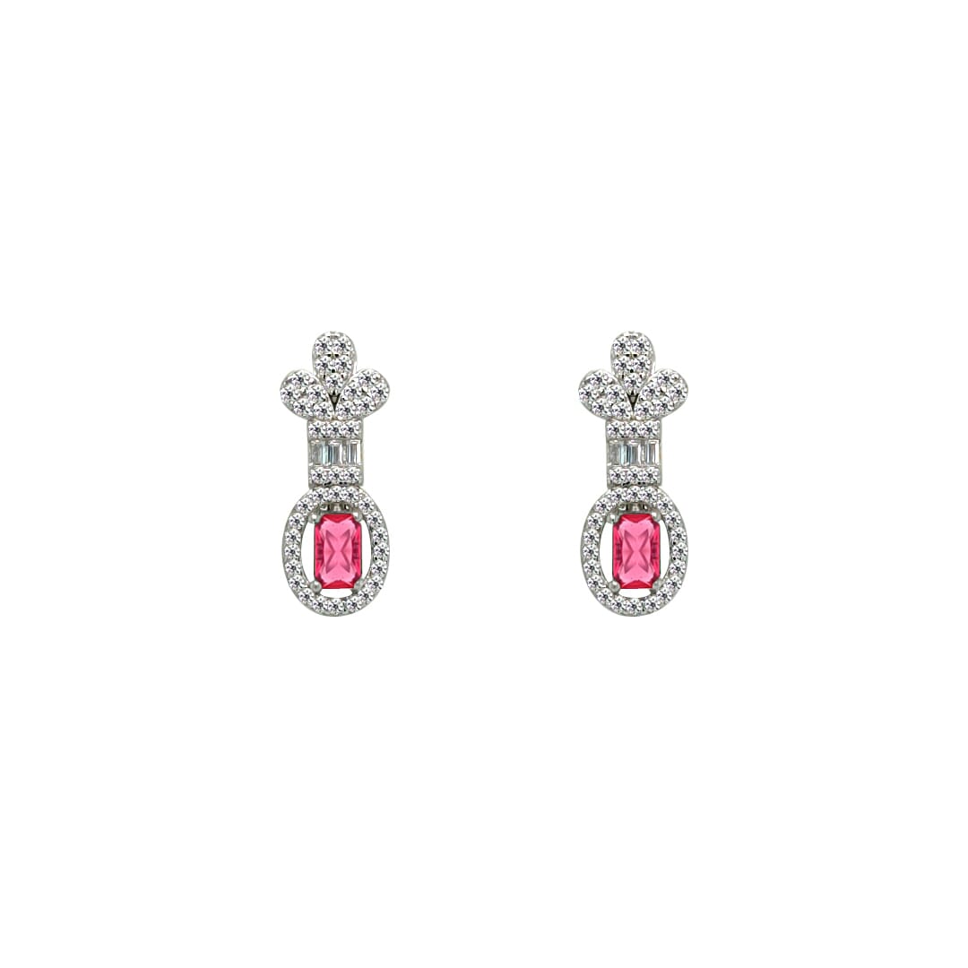 Asfour Crystal Jewelry Set Of Necklace & Bracelet & Earrings & Ring With Fuchsia Decorative Design In 925 Sterling Silver-SR0121-WF-7