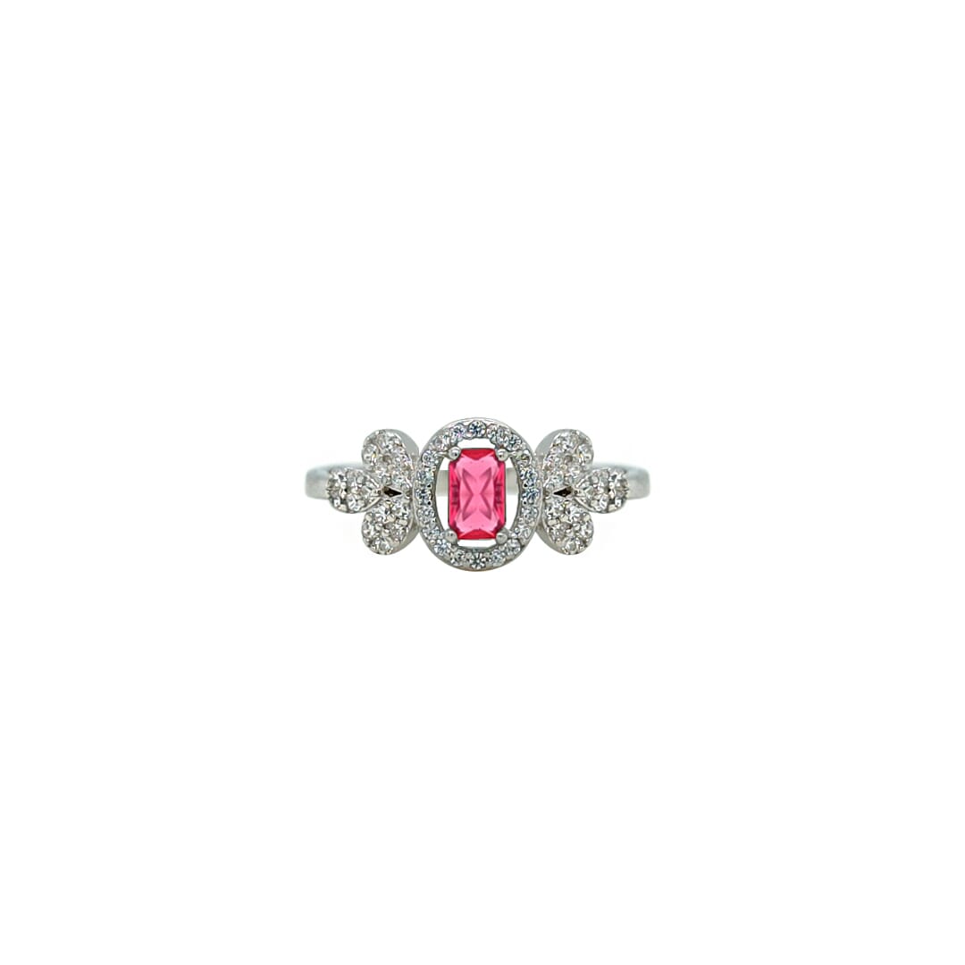 Asfour Crystal Jewelry Set Of Necklace & Bracelet & Earrings & Ring With Fuchsia Decorative Design In 925 Sterling Silver-SR0121-WF-7