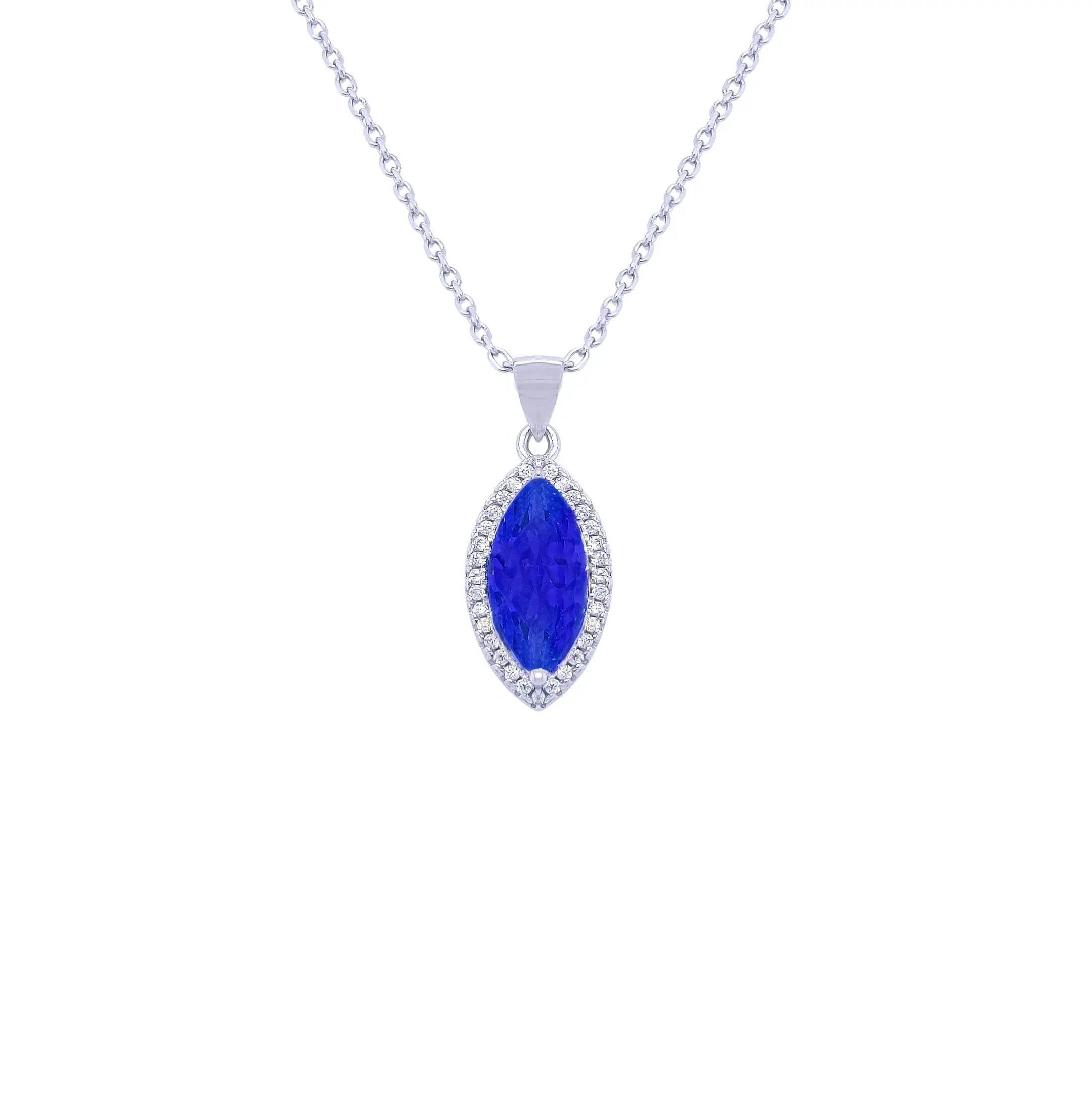 Silver Necklace Sterling 925 With Blue Zircon Stone-Necklaces-Asfour Crystal