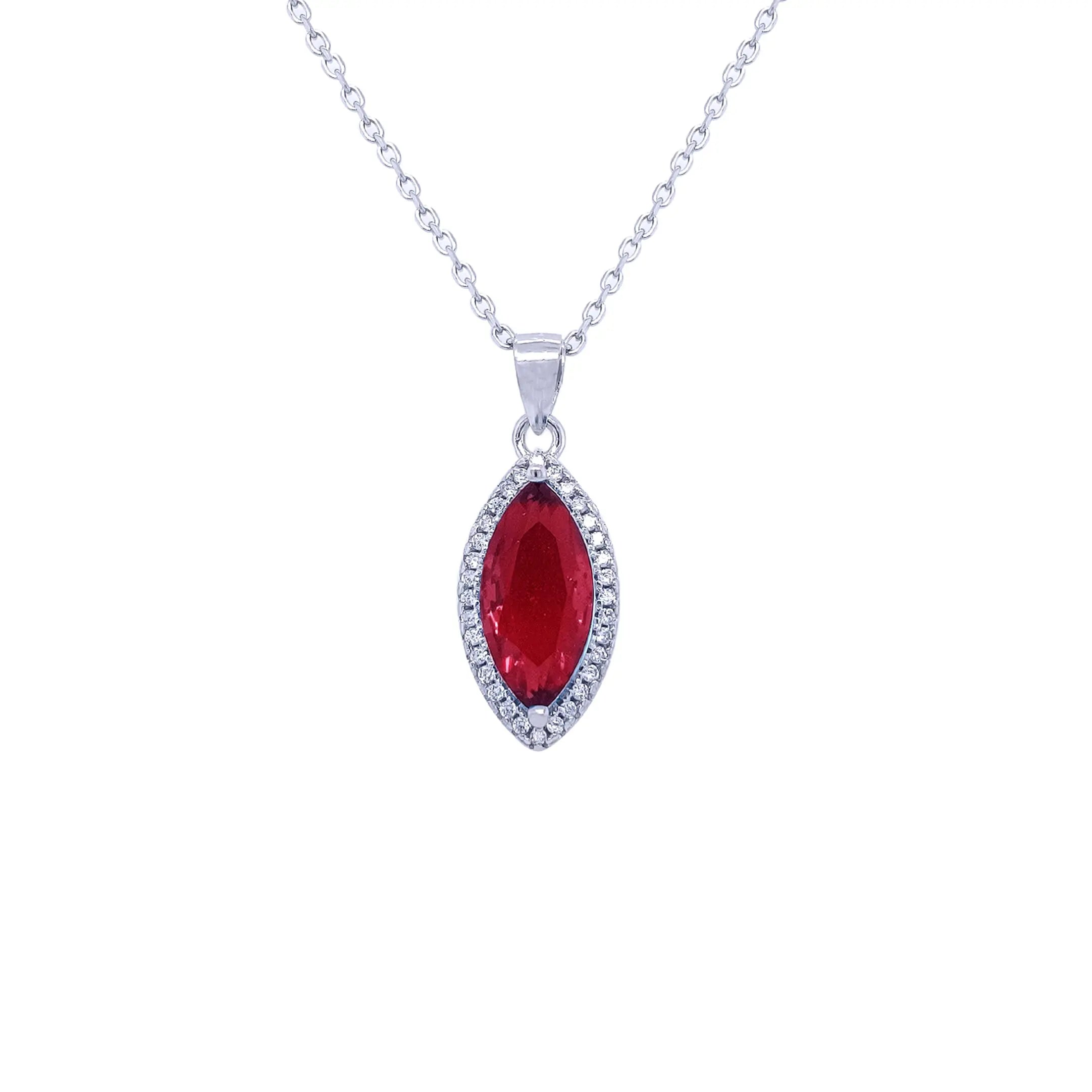 Silver Necklace Sterling 925 With Red Zircon Stones-Necklaces-Asfour Crystal