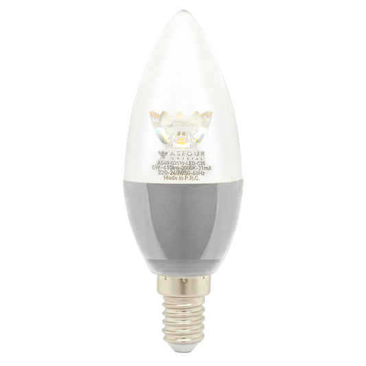 Asfour Transparent Led Filament Bulb E14 - Warm Light - 6W With Lens and Silver Base (Energy Saver)
