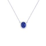 Sterling Necklace Silver 925 With Blue Oval Pendant-Necklaces-Asfour Crystal