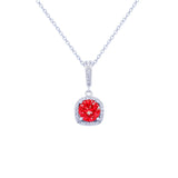 Sterling Silver Necklace With Red Square Pendant-Necklaces-Asfour Crystal