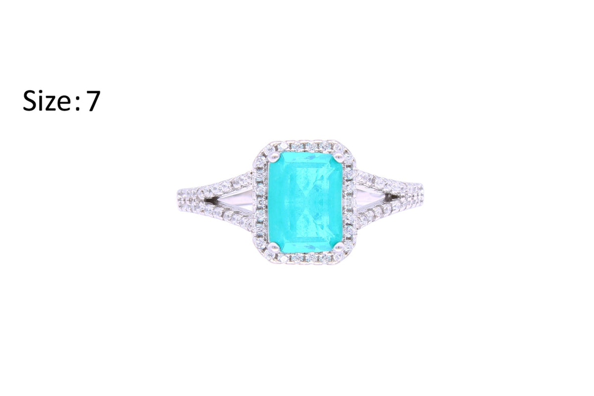 Asfour Crystal Drew Ring With Aquamarine Zircon Stone In 925 Sterling Silver-RD0014-GC-7