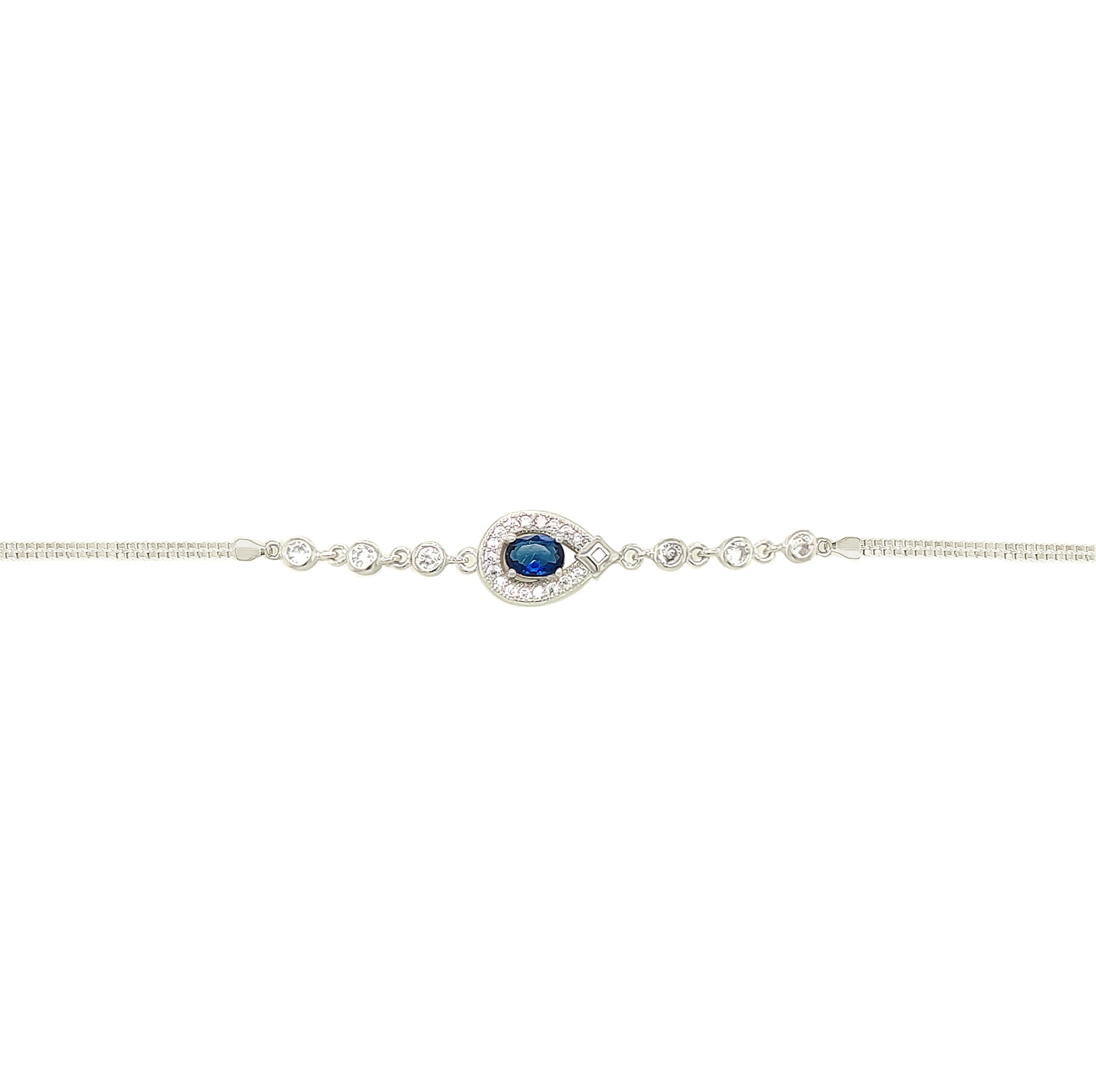 Asfour Crystal 925 Sterling Silver  Blue Pear Bracelet