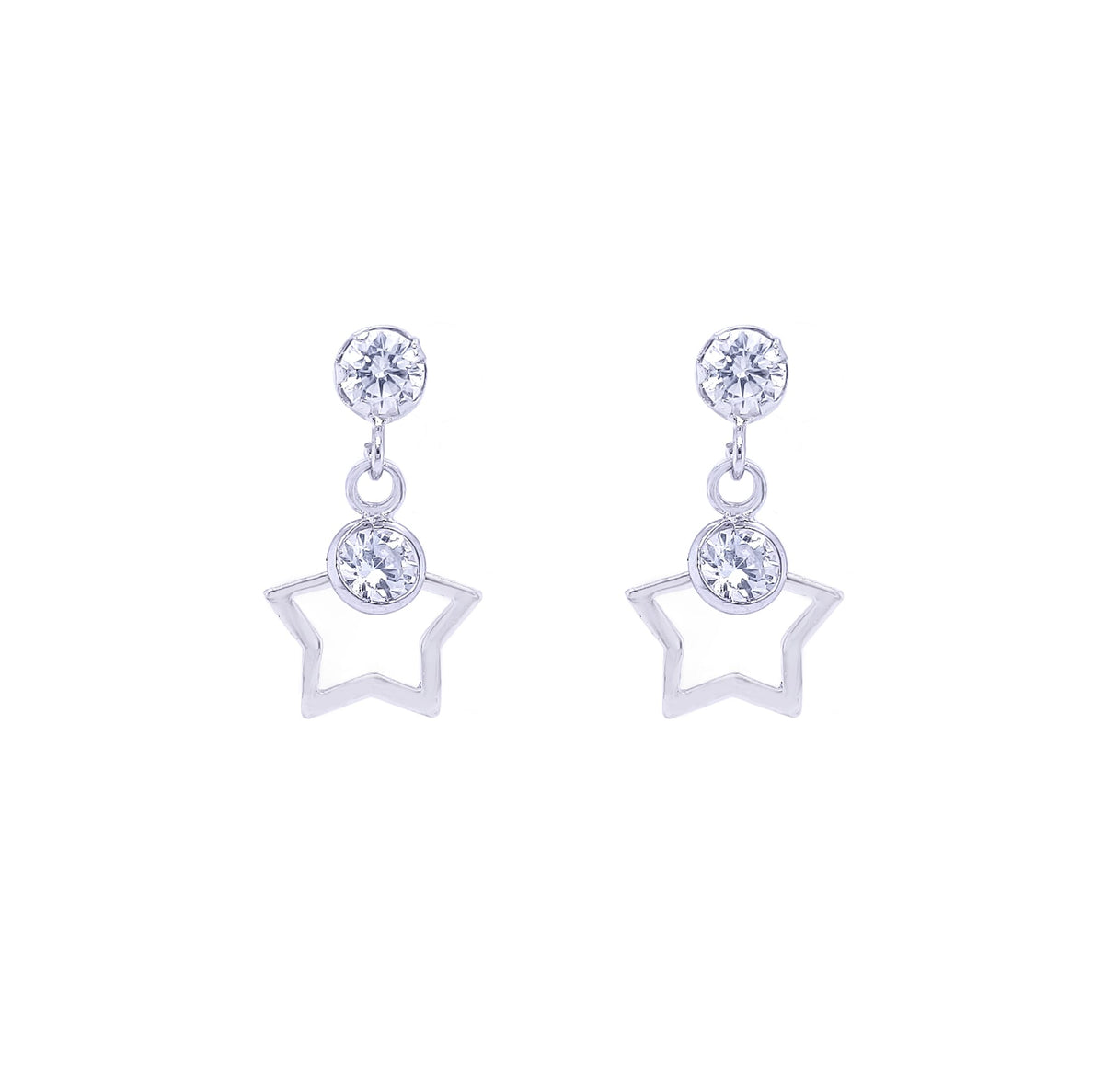 Asfour Stud Earring Made Of 925 Sterling Silver, Inlaid With A Round Transparent Zircon Stone , And A Hollow Star Shape