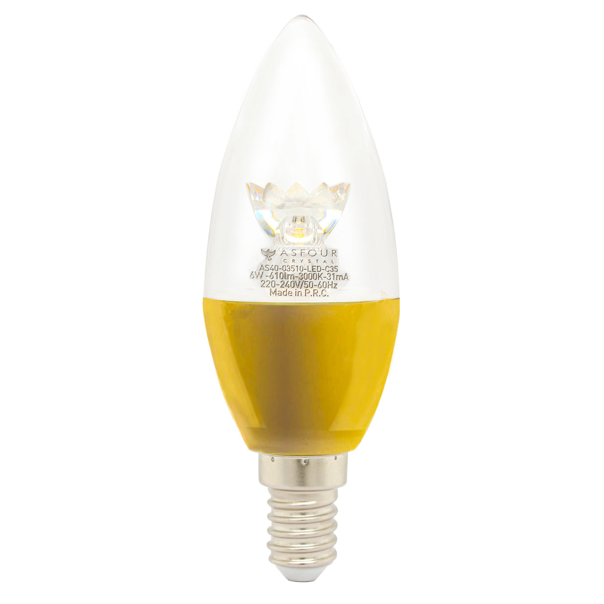 Asfour Transparent Led Filament Bulb E14 - Warm Light - 6W With Lens and Gold Base (Energy Saver)