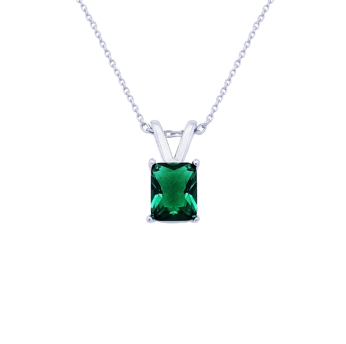 Asfour Sterling Silver 925 With A Rectangular Pendant Inlaid With A Green Stone