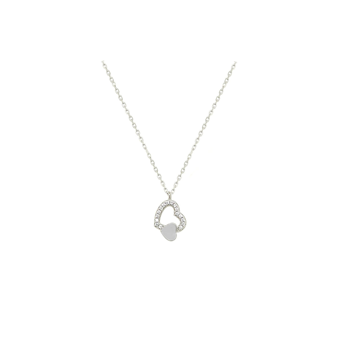 Asfour Crystal 925 Sterling Silver  Heart Chain Necklace