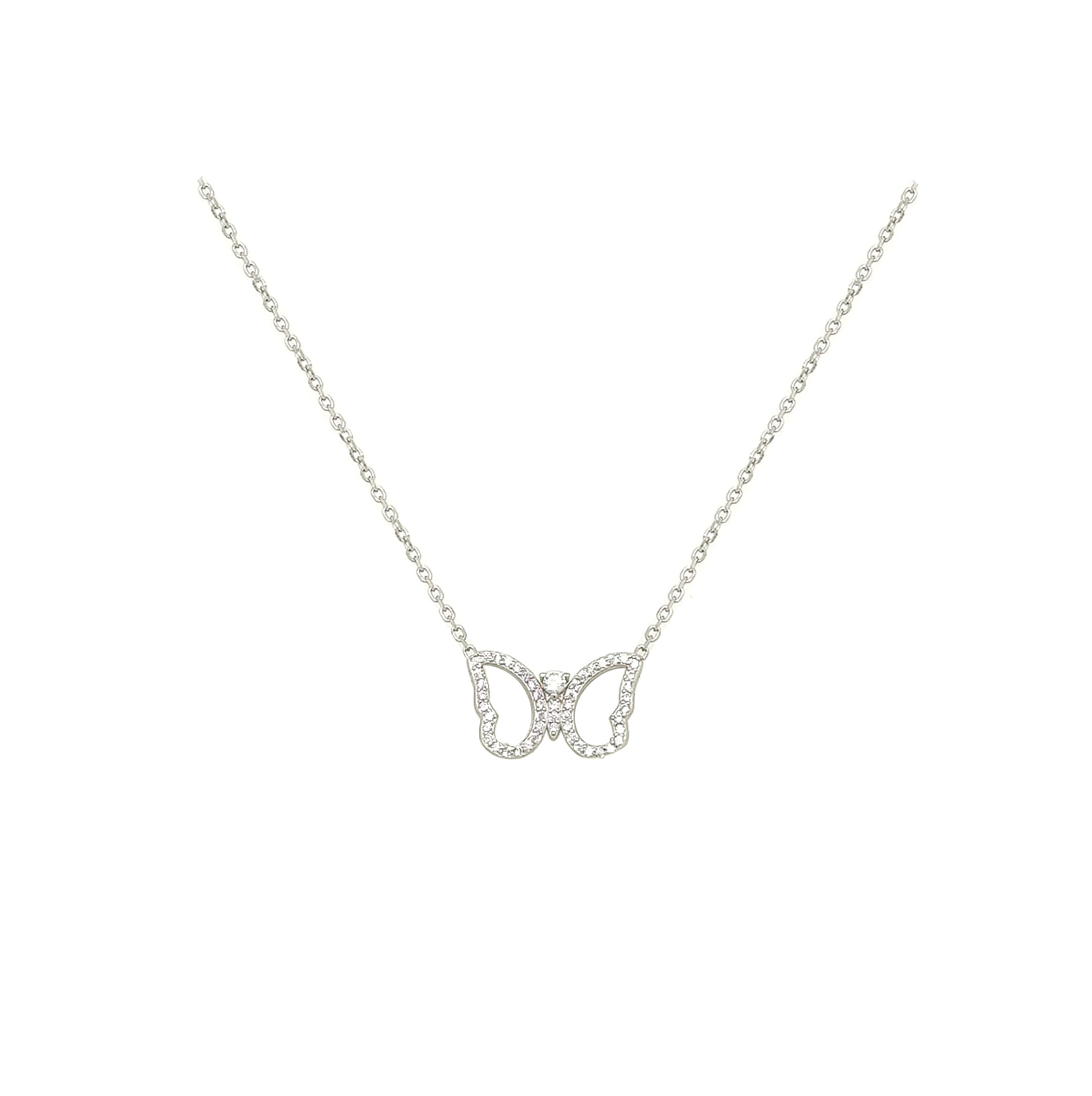 Asfour Crystal 925 Sterling Silver  Butterfly Chain Necklace