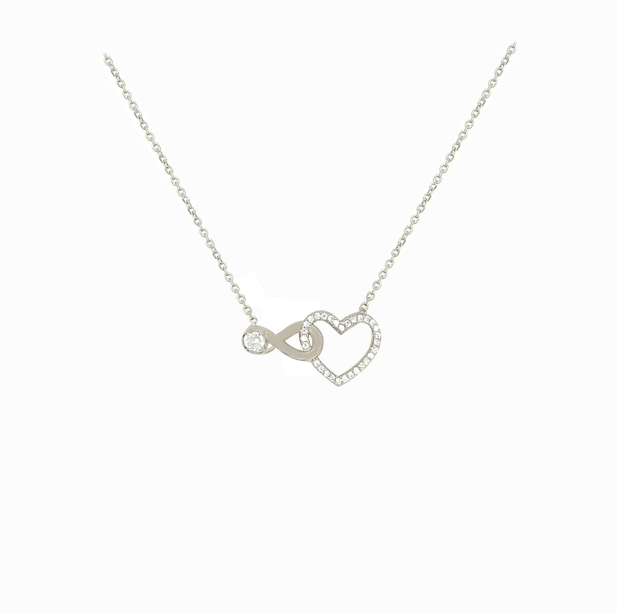 Asfour Crystal 925 Sterling Silver  A Heart With Infinity Chain Necklace