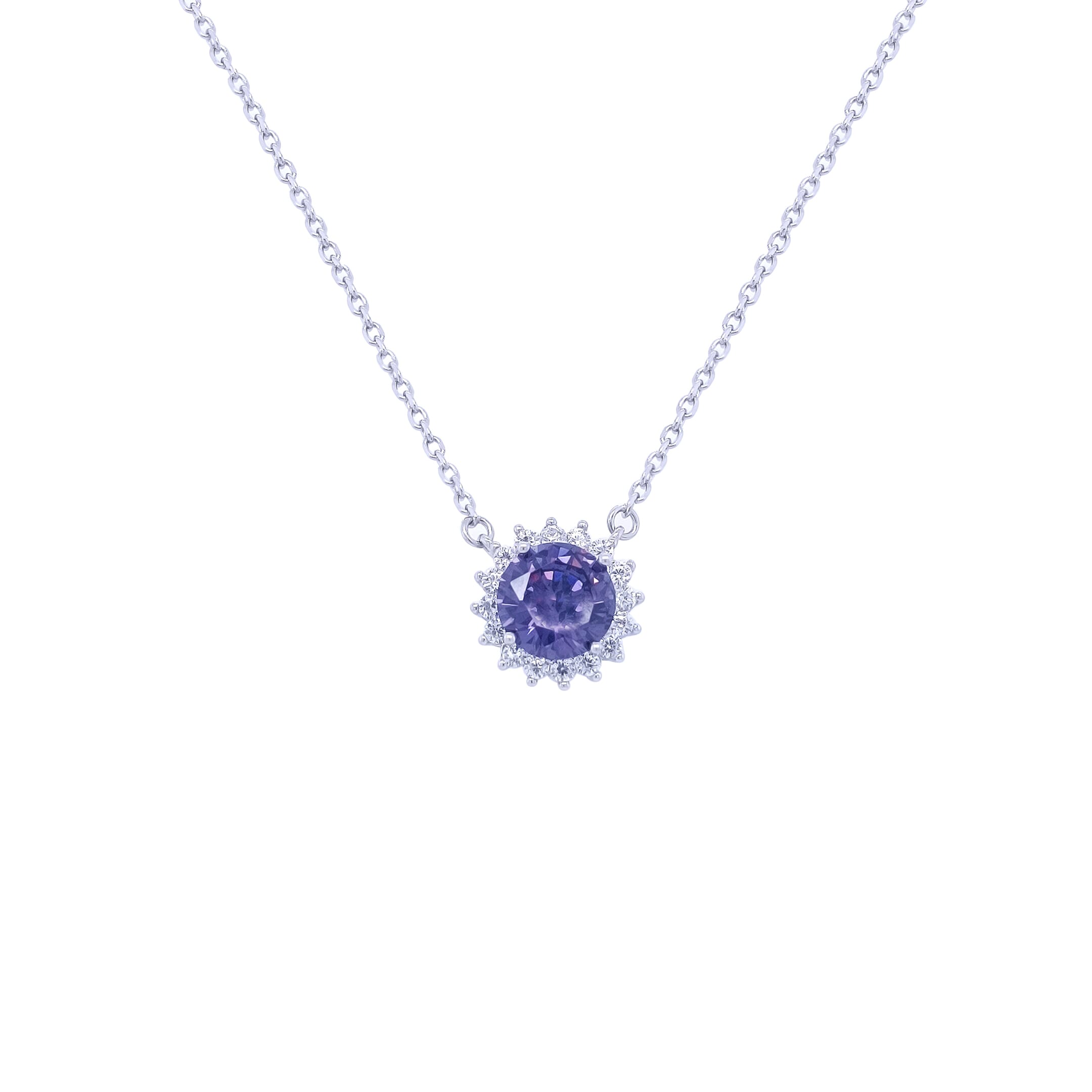 Silver Necklace With Light Blue Crystal-Necklaces-Asfour Crystal