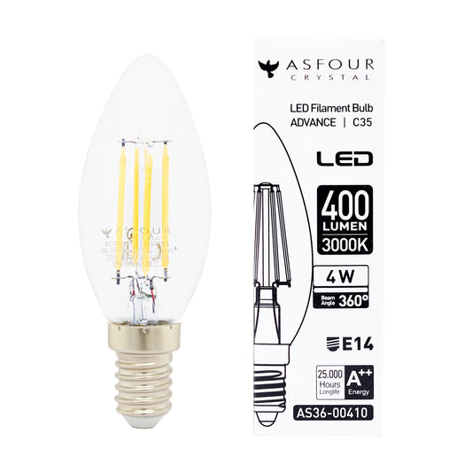 Asfour Led Filament Bulb E14 - Warm Light - 4w (Energy Saver)