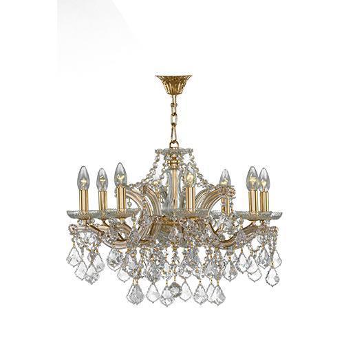 Asfour Crystal - Maria Theresa Chandelier - 8 Bulbs - Gold - Pendeloque Clear