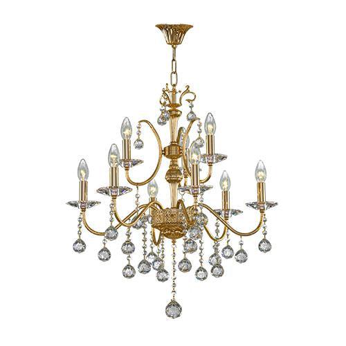 Asfour Crystal - Majestic Chandelier - 9 Bulbs - Gold - Ball & Octagon Clear
