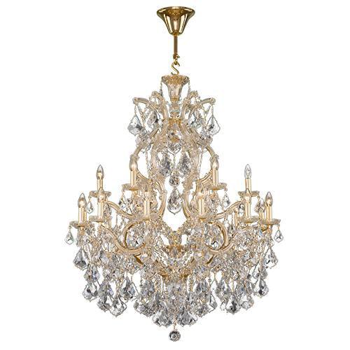 Asfour Crystal - Maria Theresa Chandelier - 19 Bulbs - Gold - Pendeloque Clear