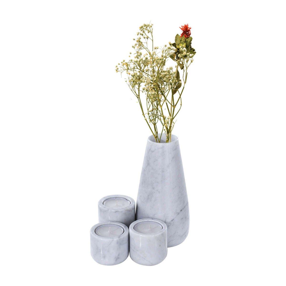 TIARA Set of 3 Candle holders & Modern Marble Vase
