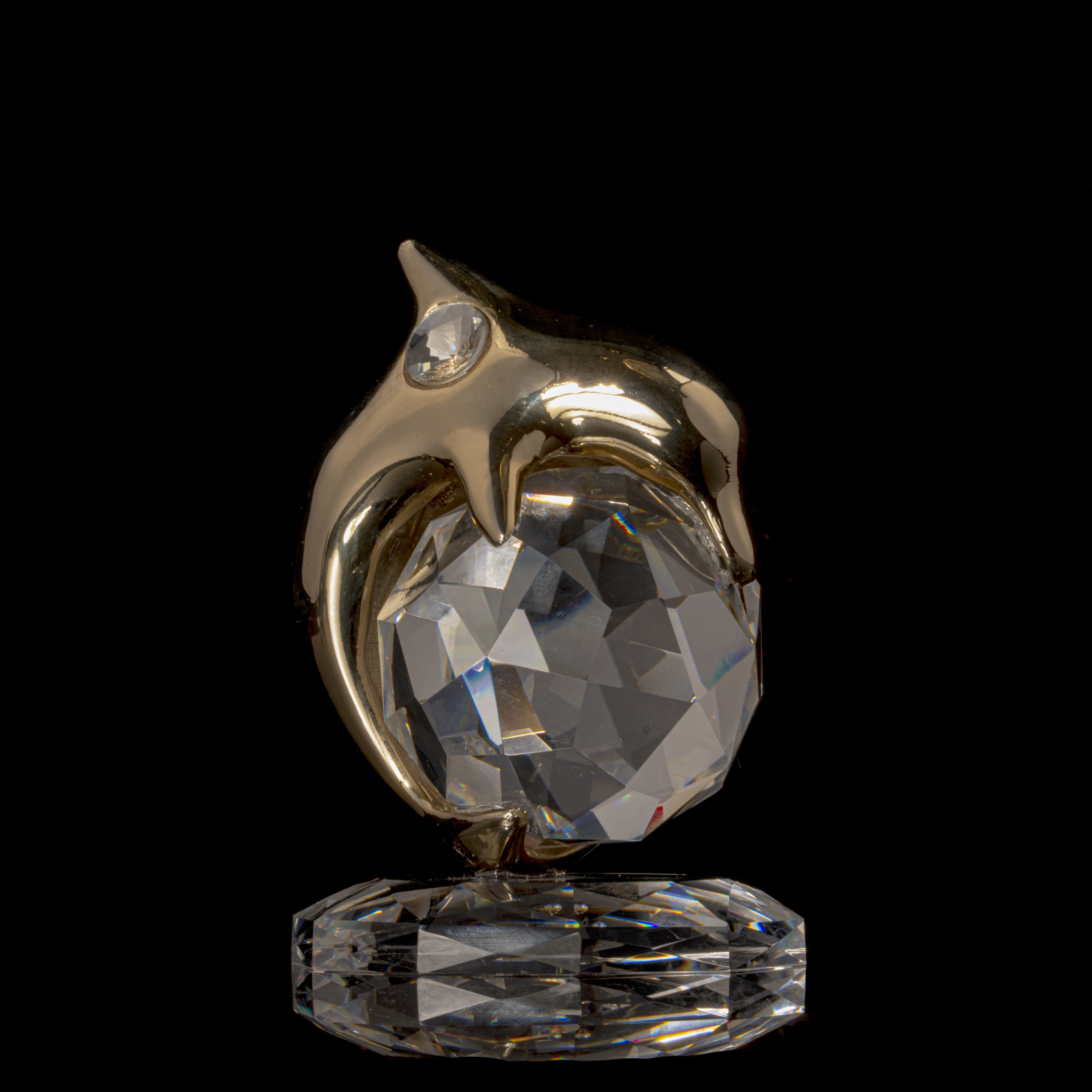 Gold Dolphin With Crystal Base