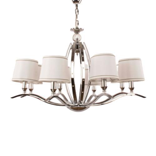 Tiara - Chandelier - 8 Bulbs - White Shades  -Chrome